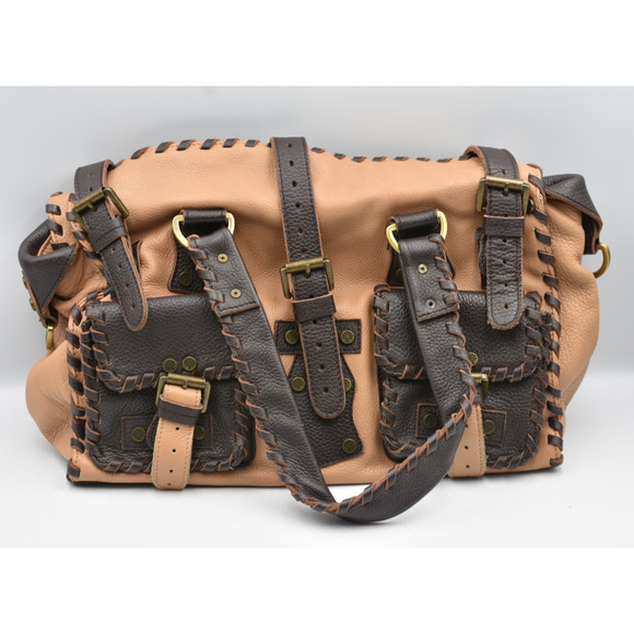 Mulberry Roxanne Whipstitch Brown & Tan Soft Leather Buckle Handbag Satchel - Picture 2 of 16